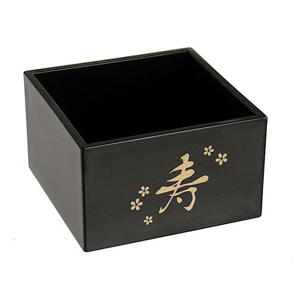 一合升です。黒地に金の寿の文字がおめでたい升です。お正月やお祝いごとの乾杯等にお使いください。※煮沸・電子レンジ・オーブン・食洗洗浄機 非対応●サイズ(約)・76×76×高さ47mm●色・黒●耐熱80度/耐冷-20度●素地の種類・ABS樹脂...