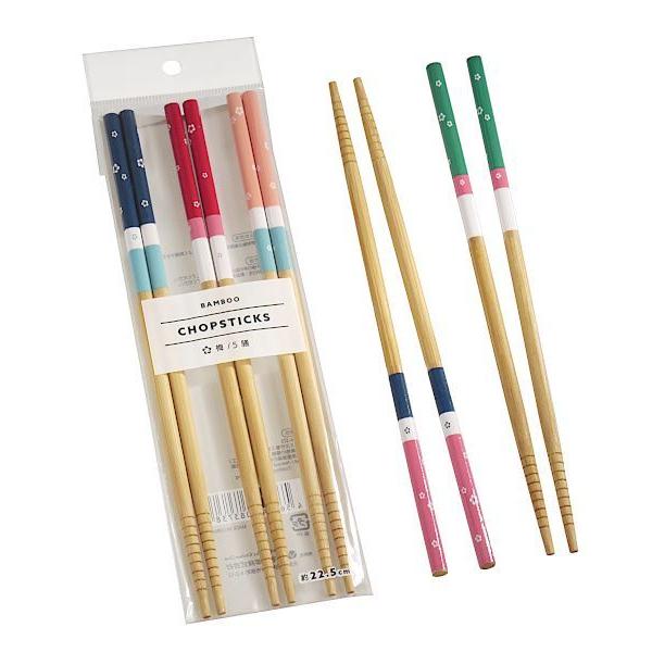 竹箸 スス竹 梅 22.5cm 5膳入 (100円ショップ 100円均一 100均一 100均)