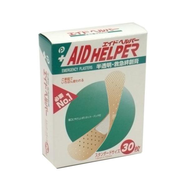 絆創膏、30枚入りです。貼っても目立ちにくいタイプの救急絆創膏です。テープの小孔は通気性を良くし、ムレ・カブレの発生を少なくします。水仕事や入浴等でも剥がれにくくなっています。やわらかいネットパッドは傷口をしっかりやさしく保護します。●1枚...