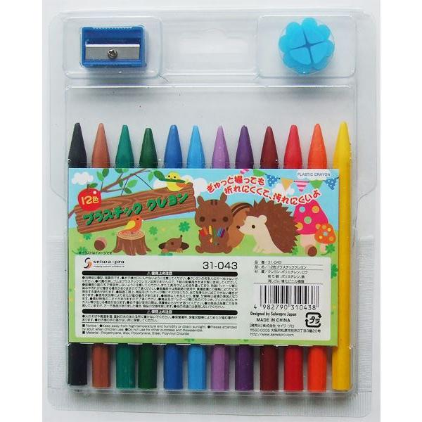 12色プラスチッククレヨン ［色指定不可］ (100円ショップ 100円均一 100均一 100均)