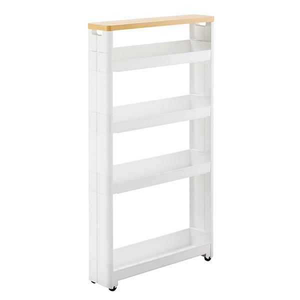 スマートワゴンです。隙間収納に便利な5段タイプです。差し込み式で組み立て簡単です。スタイリッシュな木製フラット天板です。コロ付きで出し入れ・移動がしやすいです。様々なシーンでスペースを有効活用していただけます。●サイズ(約)・幅12.5×奥...