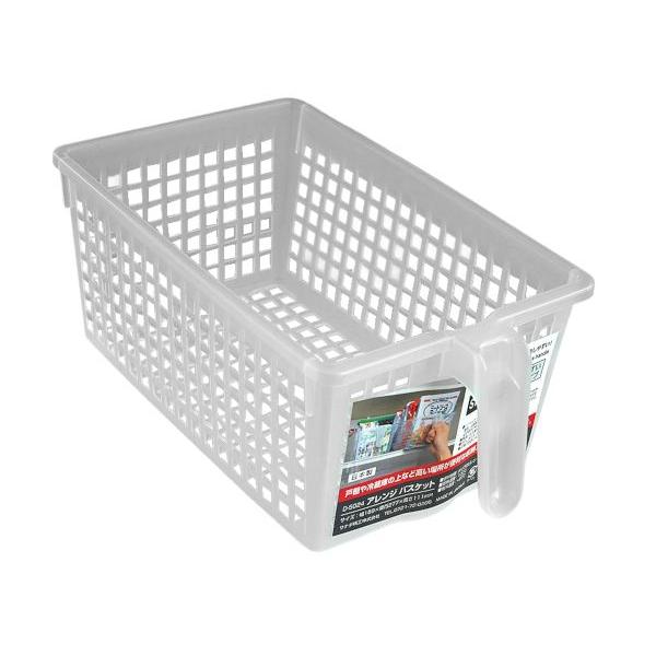 収納バスケットです。使いやすい標準タイプです。ハンドルが付いており出し入れが簡単です。戸棚や冷蔵庫の上など、高い場所が便利な収納スペースに変身します。●サイズ(約)・159×277×高さ111mm●色・クリア●耐熱100度/耐冷-20度●原...