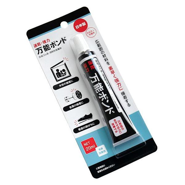 万能ボンドです。合成ゴム・金属など、広範囲の材料を強力に接着します。液の色調は淡黄色です。日曜大工や家具の修理、日用品の修復に便利です。※トルエンは含んでおりません※ポリエチレン・ポリプロピレン等には接着しません●サイズ(約)・30×20×...