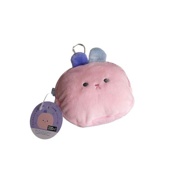 アニマルフェイスポーチ カラビナ付 うさぎ柄 10×11.5×マチ3cm : 100円