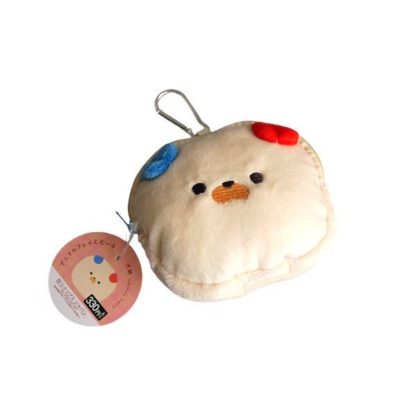 アニマルフェイスポーチ カラビナ付 犬柄 10×11.5×マチ3cm : 100円雑貨
