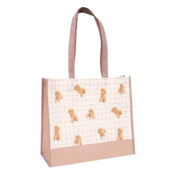 不織布コーティングバッグ イヌネコフォト柄 L(32×42×マチ10cm) ［柄