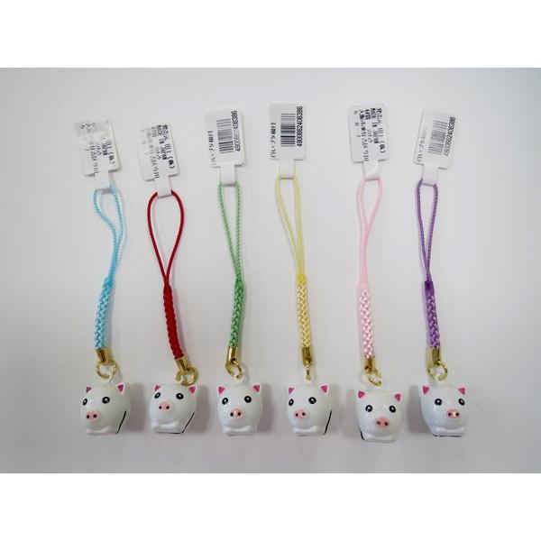 ストラップ 白いブタ 鈴付 ［色指定不可］ (100円ショップ 100円均一