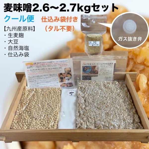 即出荷】 味噌作りセット 麦味噌2.6〜2.7kg 2倍麹甘口 仕込み袋付き 手作り味噌セット 乾燥麦麹 米麹 大豆 自然海塩 味噌作りセット 合わせ味噌2.6〜2.7kg 仕込み袋付き 2倍麹甘口 (仕込み袋付き)