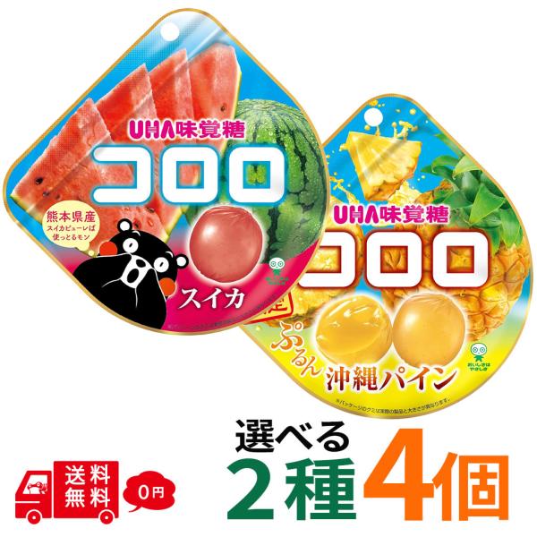 コロロ 沖縄パイン スイカ 4個セット 選べる2種 グミ UHA味覚糖 アソート まとめ買い 季節限定 フルーツ 果汁 ジューシー お菓子 おやつ 詰め合わせ 食べ比べ