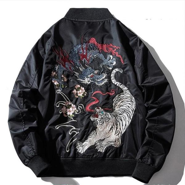 スカジャン メンズ 刺繍 ジャケット サテン 光沢 和柄 和風 花柄 鳳凰 男女兼用  スタジャン フライトジャケット ミリタリー バイク