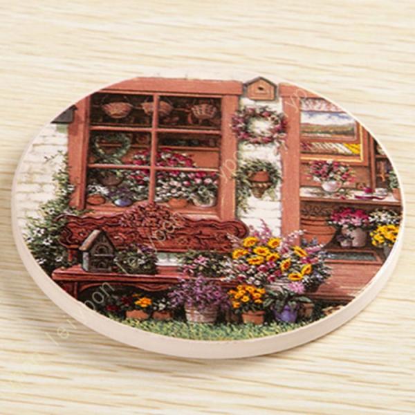 商品の説明 材質：セラミック、コルク。 サイズ：A=直径9*0.5cm（1個入り）。具体的な図案は商品画像説明をご覧ください。   1.セラミックで作られたコースターのトップ、吸水のスピードも速いので、水滴の多い夏場のコップにとても便利です...
