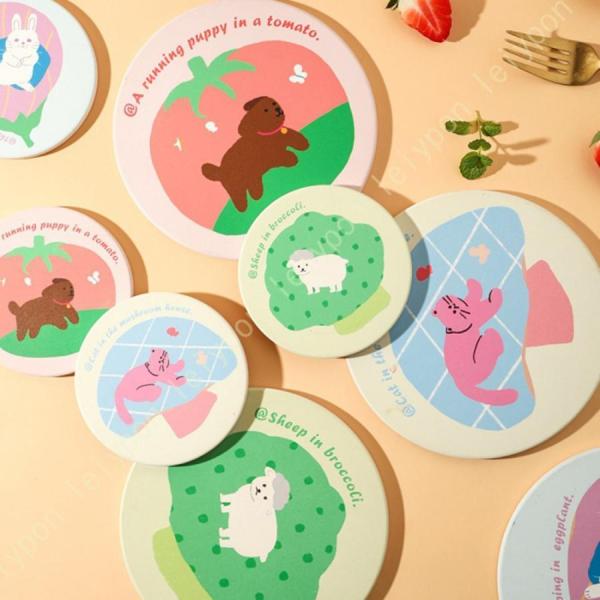 商品の説明 材質：セラミック、コルク。 サイズ：A=直径10.3cm(1個)。B=直径16cm(1個)。具体的な図案は商品画像説明をご覧ください。   1.セラミックで作られたコースターのトップ、吸水のスピードも速いので、水滴の多い夏場のコ...