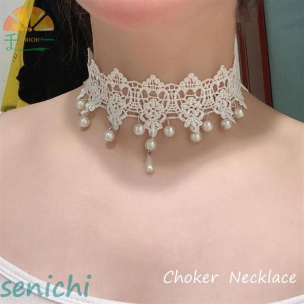 チョーカー レディース ネックレス 刺繍レース レース フェイクパール 