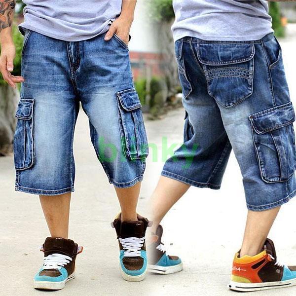 極太デニム ハーフパンツ ジーンズ メンズ ルーズフィット B系 ヒップホップ 7分丈 ストリート ワイド HIPHOP バギーパンツ ショートパンツ おしゃれ