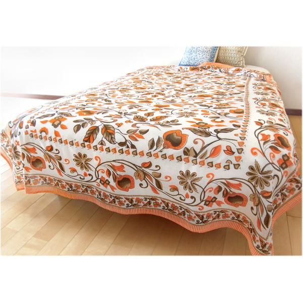 オレンジ こげ茶カーキー フラワー柄マルチカバー アジアン シングル ベッドカバー インテリア 雑貨 マルチクロス Buyee 日本代购平台 产品购物网站大全 Buyee一站式代购 Bot Online