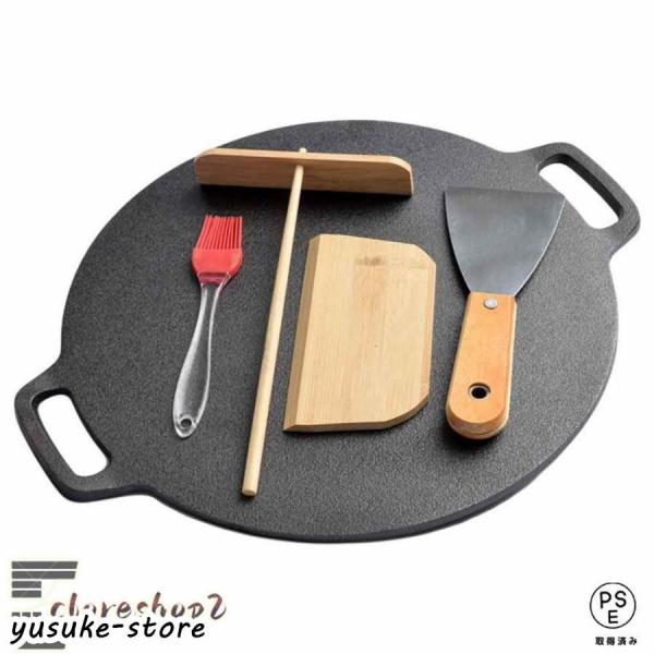 クレープパン 30cm クレープ トンボ付き IH対応 クレープメーカー クレープ焼き器 フライパン 味付け済みの鋳鉄フライパン