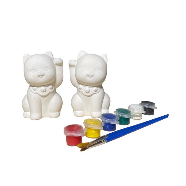 陶芸 素焼き  絵付け ペア招き猫貯金箱素焼きの貯金箱です。（絵具キット、底面シール付き）釉薬無し、焼成済の商品です。 このままお使いいただけます。商品に付属の絵の具で直接絵を描いて頂けます。商品サイズ 横 6cm　×　高さ 10.3cm材...