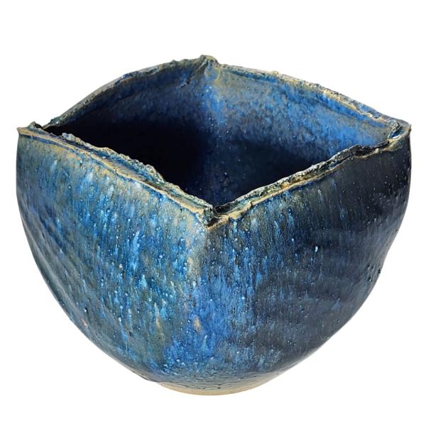 青ガラス四角花器 7号 （信楽焼・花瓶・花入れ・花器・壺・壷・水盤