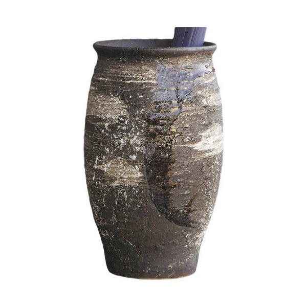 信楽焼　傘立て　刷毛目傘立 黒陶刷毛目傘立 （信楽焼・陶器・傘立・梅雨・玄関・B043-05