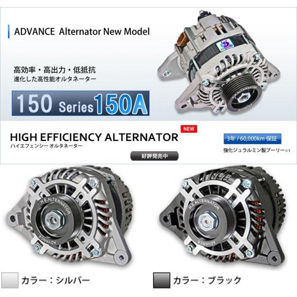 【 スカイラインGT-R　BCNR33 / RB26DETT 用 】 アドバンス ハイエフェンシー オルタネーター 150A (ブラック)　品番： HE150-011B　(ADVANCE ALTERNATOR)