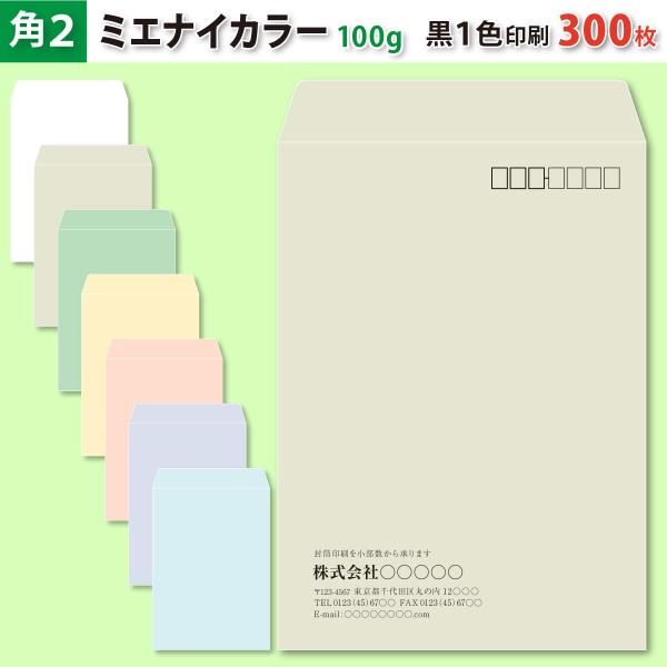 封筒作成 角２ ミエナイカラー封筒に黒１色で名入れ印刷 300枚 角形2号封筒代込み 厚さ100g 標準配送料込み
