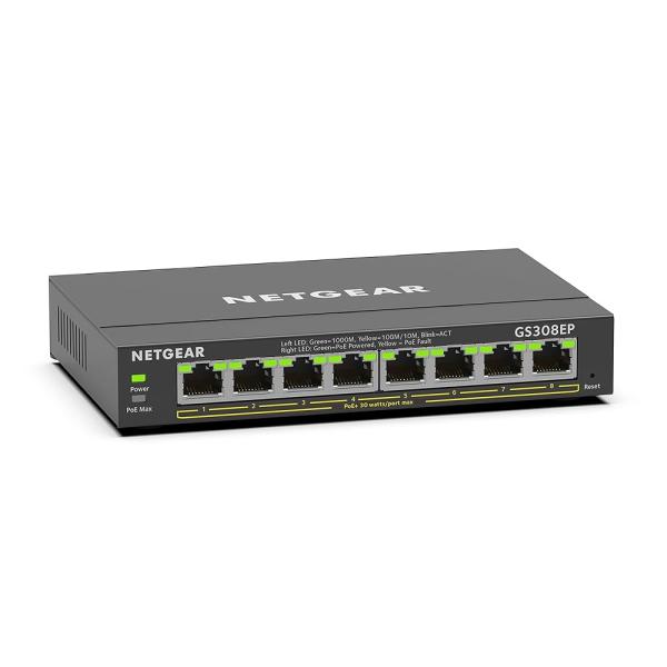 ネットギア NETGEAR スイッチングハブ 8ポート 1G PoE+ (60.5W) 金属筐体 静音ファンレス  GS108LP