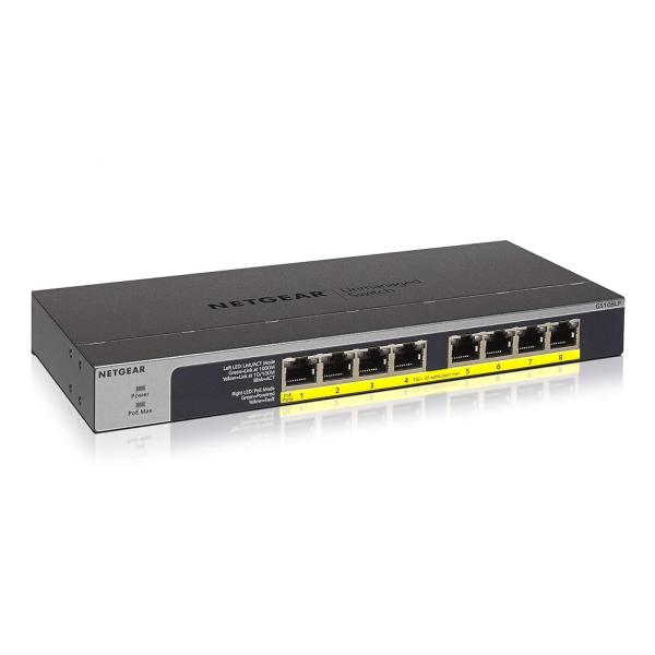 NETGEAR アンマネージ スイッチングハブ 8ポート (PoE+ 8ポート 60.5W) 静音ファンレス FlexPoE対応 法人向け GS108