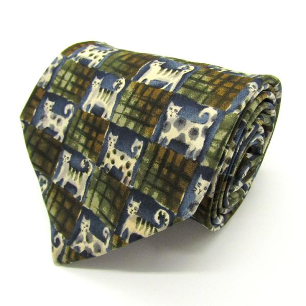 dunhill ダンヒル ブランド ネクタイ 総柄 チェック柄 動物柄 ネコ