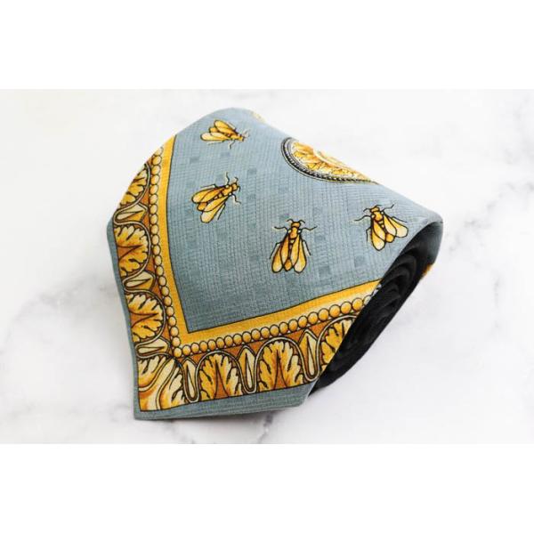 VERSACE ベルサーチ ネクタイ 黒 バロッコ ボタニカル 昆虫 総柄 VERSACE ベルサーチ ネクタイ 黒 バロッコ ボタニカル 昆虫 総柄