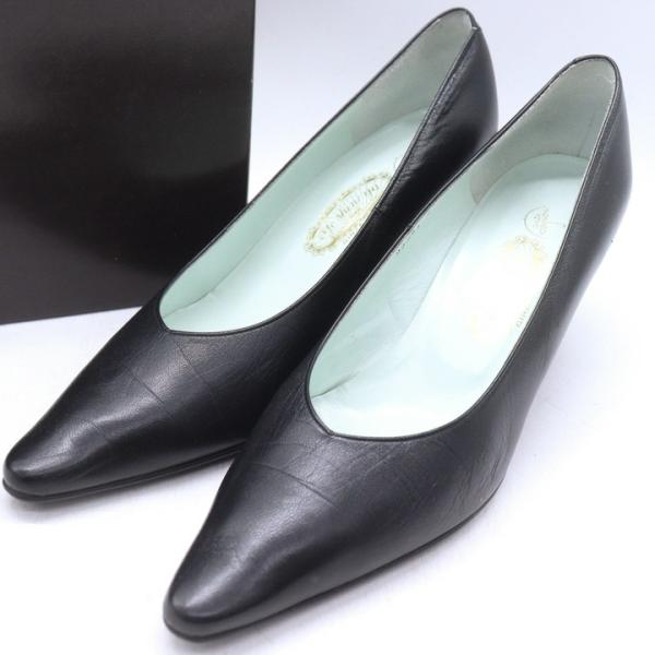 美品　銀座ヨシノヤ　フレスカ　パンプス　スエード　ビジュー　飾り付き　黒　23 銀座ヨシノヤ パンプス 晴雨兼用 シューズ ブランド 靴 日本製 黒