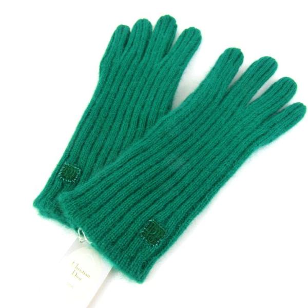 新品 未使用 クリスチャンディオール 手袋 グローブ グリーン 緑 カシミヤ クリスチャンディオール 手袋 未使用 ニットグローブ ロゴ ウール