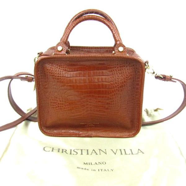 新品CHRISTIAN VILLA ブラウンハンドバッグ クリスチャン ヴィラ CHRISTIAN VILLA レザーボストンバッグ