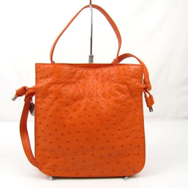 【未使用】 オーストリッチ フルポイント JRA認定 日本製 ハンドバッグ JRA ハンドバッグ オーストリッチ 茶 レディース【11203007】中古