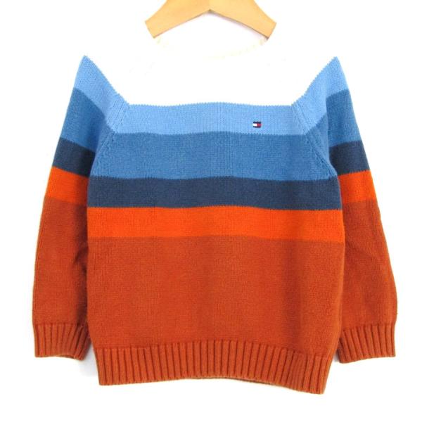 トミーヒルフィガー セーター トップス 長袖 クルーネック コットンニット ベビー 男の子用 2Tサイズ 白×青×茶 TOMMY HILFIGER