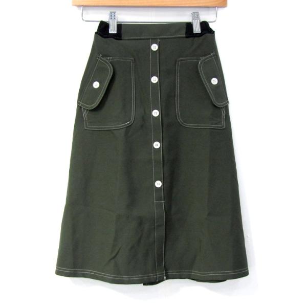 オールオルン スカート フロントボタン 配色ステッチ ボトムス キッズ 女の子用 130サイズ カーキ allolun.