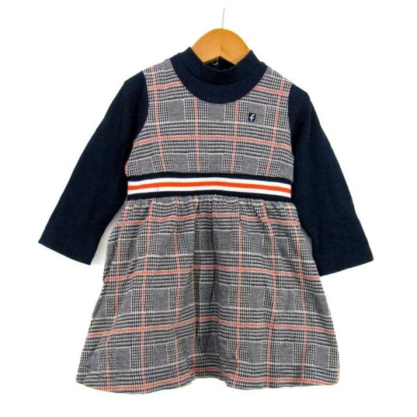 ファミリア ワンピース 長袖 チェック柄 トップス ベビー 女の子用 90