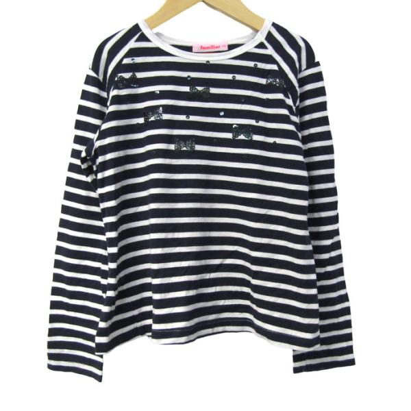 ファミリア 長袖Tシャツ トップス ボーダー柄 スパンコール キッズ 