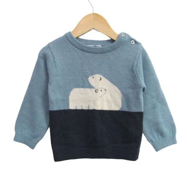 ジャカディ ニット トップス 長袖 セーター シロクマ ベビー 男の子用 24M/88cmサイズ ブルー Jacadi