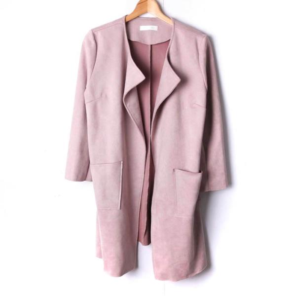 ロンスプ　ピンク✖️グレー CECIL McBEE（セシルマクビー） ノーカラーコート ロングコート