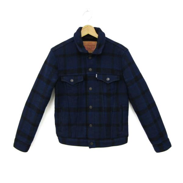 リーバイス ジャケット チェック柄 ウール混 アウター メンズ Sサイズ ブルー×ブラック Levi's Levi's（リーバイス） ジャケット チェック柄 ウール混 アウター