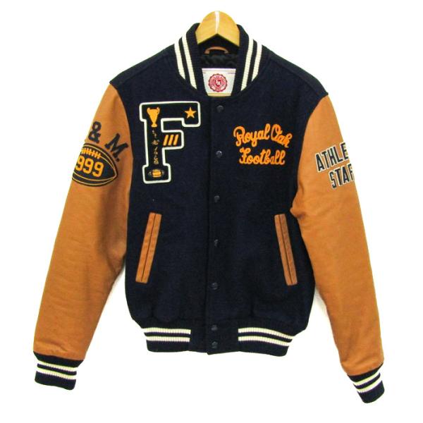 【希少】フランクリンマーシャル　スタジャン　ワッペン　紺✖︎茶　Lサイズ フランクリン マーシャル スタジャン スタジアムジャンパー