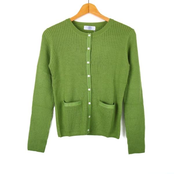 J.PRESS - ジェイプレス カーディガン トップス 長袖 クルーネック リブニット 未使用品 レディース Mサイズ グリーン J.PRESS J.PRESS ジェイプレス カーディガン トップス 長袖 クルーネック