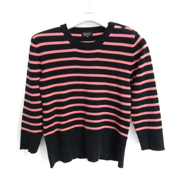 SONIA by SONIA RYKIEL （ソニアバイソニアリキエル） 配色長袖ニットトップス チュニック丈 コットン100% SONIA RYKIEL（ソニアリキエル） ニット ボーダー トップス コットン