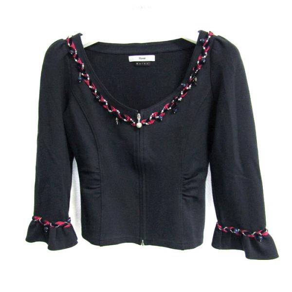 ルネ　ジャケット　38 ルネ ノーカラージャケット ジップアップ リラックス アウター