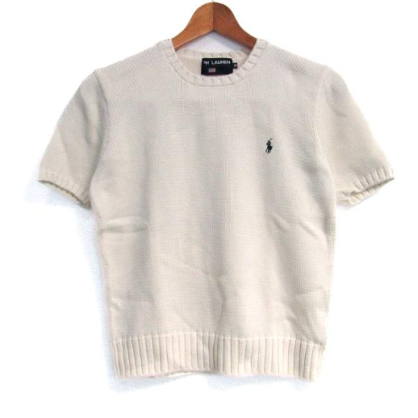 ラルフローレン レディース ニットポロシャツ コットン 白 半袖ニット M RALPH LAUREN】ラルフローレン レディース ニット ポロシャツ