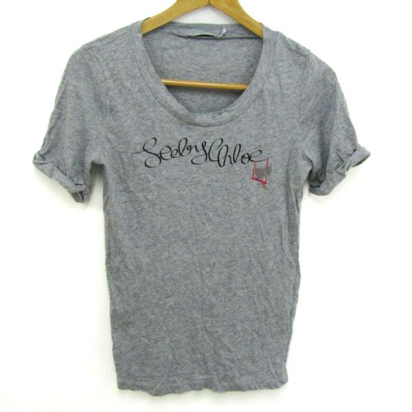 美品 シーバイクロエ 鍵柄半袖Tシャツ ストレッチ 紺 サイズ38*ED149 SEE BY CHLOE シーバイクロエ 半袖Tシャツ Uネック トップス
