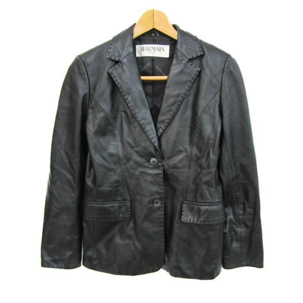 BALMAIN 黒 テーラードジャケット 12 BALMAIN（バルマン） テーラードジャケット 本革 レザー アウター 黒