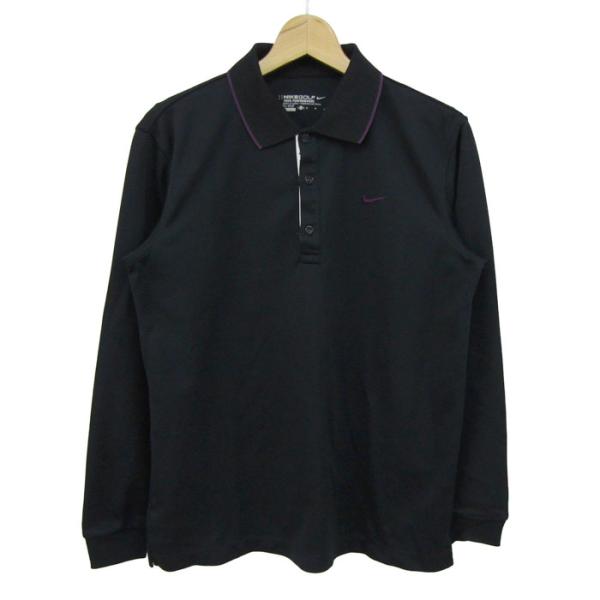 【未使用デッド】00s NIKE GOLF 長袖ポロシャツ 黒 白ボーダー XL ナイキゴルフ ポロシャツ トップス 長袖 ドライフィット ゴルフウエア