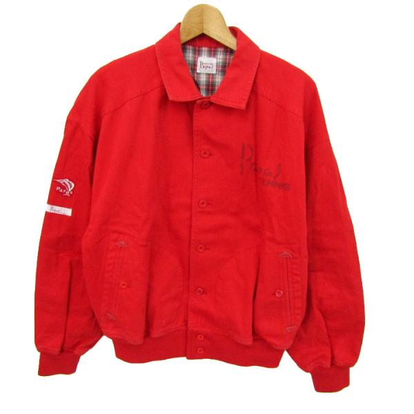 美品 Papas+ パパスプラス 春夏 薄手ナイロンジャケット 赤 パパス ブルゾン ワークジャケット アウター メンズ Mサイズ レッド