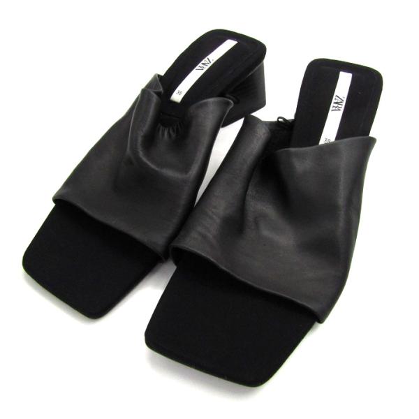 ZARA ブラック ミュール 35サイズ ZARA ザラ サンダル ミュール スクエアトゥ シューズ 靴